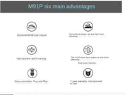 Infographic showcasing the six main advantages of the Logitech M91P Enterprise USB Office Mouse, highlighting its features such as high resolution optical tracking, by vendor eprolo.