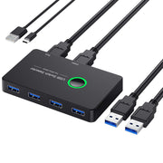 USB 3.0 Switch for sharing 4 USB devices between 2 computers, featuring a compact design.
