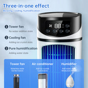 eprolo Six-Speed Timed Silent AC Cooling Fan, a sleek tower fan showcasing multi-functional features for blowing, cooling, and humidifying, perfect for home or office use.