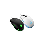 Logitech G102 wired gaming mouse in black and white, showcasing customizable RGB lighting, perfect for e-sports and casual gaming, from eprolo.