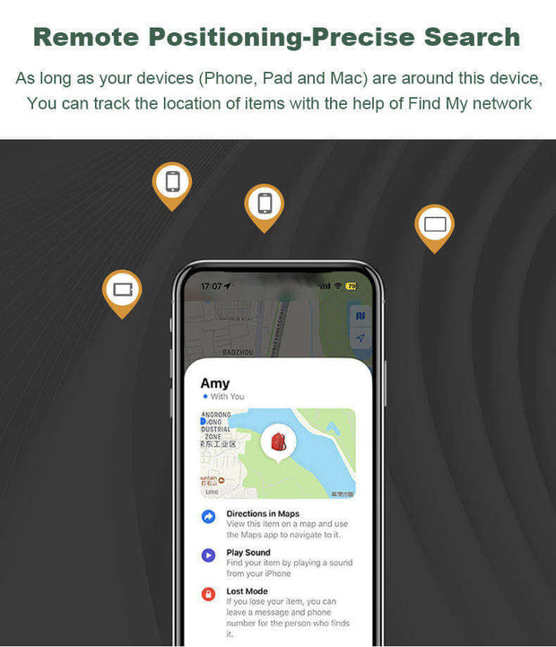 Remote positioning feature for device tracking using Find My network with Mini GF07 GSM/GPRS/GPS GPS Pet Kids Cars Tracking Device Locator by eprolo.