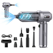 High Suction Portable Car Vacuum Cleaner by eprolo showcasing its handheld design with various attachments for versatile cleaning and detail work.