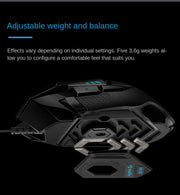 Side view of Logitech G502 Hero Dominator gaming mouse showing adjustable weights and ergonomic design by eprolo.