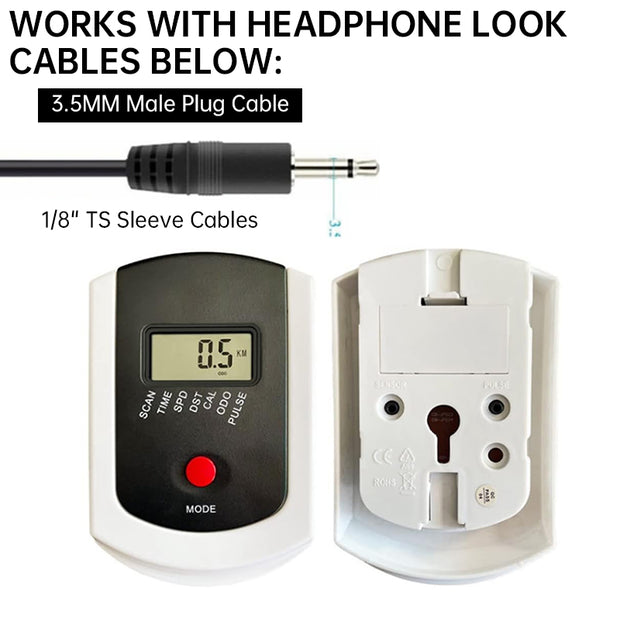 eprolo electronic display showing compatibility with standard headphone cables for data monitoring in exercise equipment.