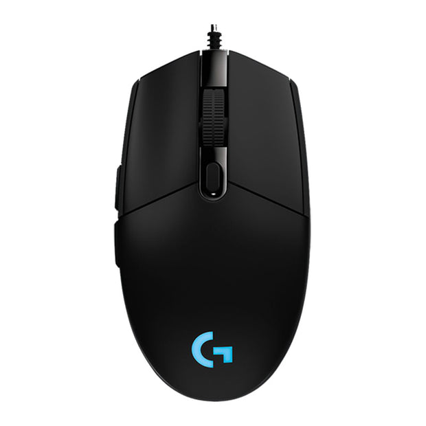 Top view of the black Logitech G102 wired gaming mouse with RGB lighting, designed for optimal performance in gaming, available at eprolo.