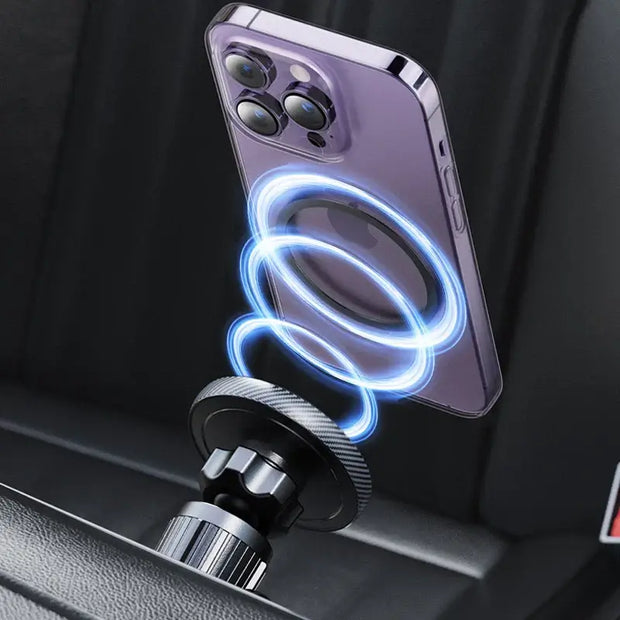 A smartphone securely mounted to the MagSafe Car Phone Holder by eprolo, demonstrating the powerful magnetic grip and hands-free convenience for navigation.