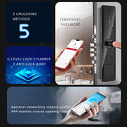 Smart Fingerprint Door Lock by eprolo featuring 5 unlocking methods and a temporary password option.