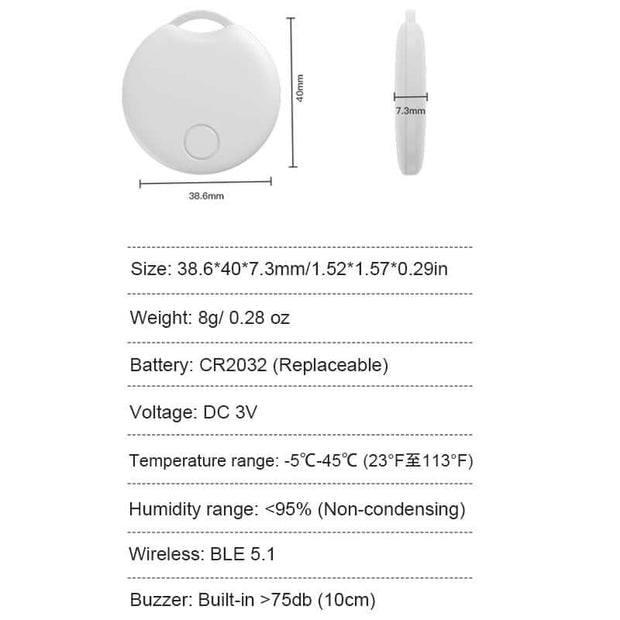 Detailed specifications of Mini GF07 GSM/GPRS/GPS GPS Pet Kids Cars Tracking Device Locator by eprolo, highlighting size and battery information.