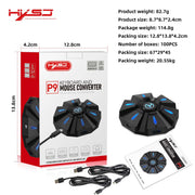 Packaging of the HXSJ P9 keyboard mouse converter set, highlighting the product details and accessories included, by eprolo.