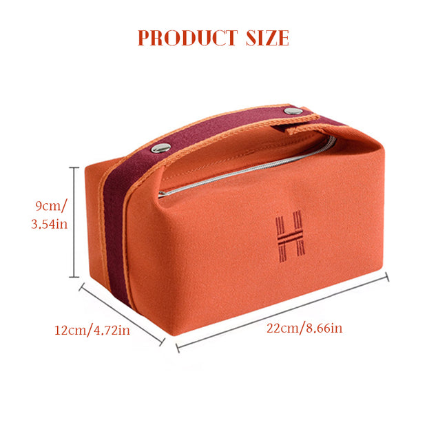 Dimensions of the portable premium canvas makeup bag by eprolo, measuring 22x12x9 cm, ideal for storage and travel.