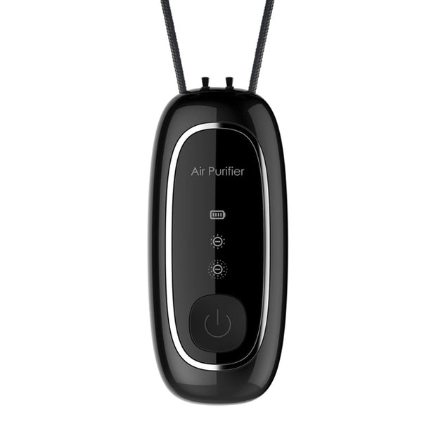 Close-up of the black version of eprolo's portable air purifier, showcasing its modern design and functional charging indicators.