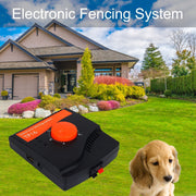 Wireless Electronic Dog Fence System by eprolo featuring the electronic transmitter unit outdoors with a garden background. Perfect for pet safety.