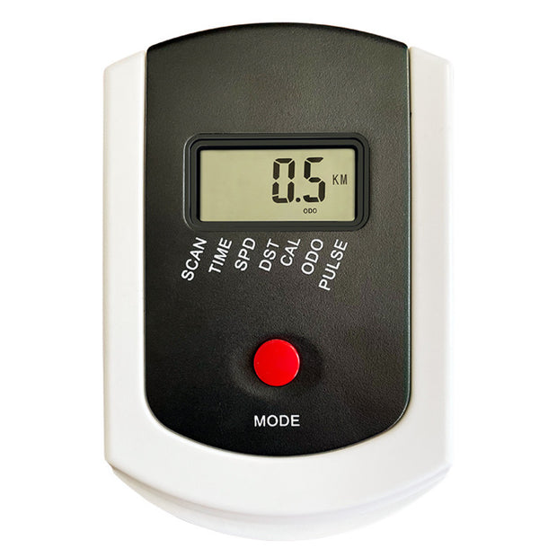 Heart rate electronic instrument display for spinning bikes and fitness bikes by eprolo, featuring an LCD screen showing exercise metrics like speed, distance, and calories.