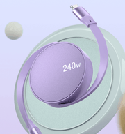240W fast charging retractable type-C cable for laptops by eprolo, showcasing a sleek purple design with a 240W label.