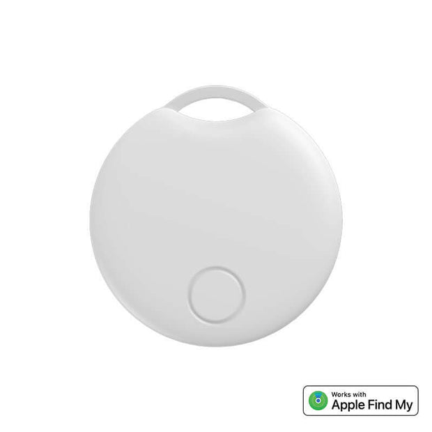 White Dulowu N Tag GPS tracking device by eprolo, ideal for kids and pets, featuring a sleek design and compatibility with Apple Find My.