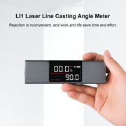 A hand holding the LI1 Laser Line Casting Angle Meter showing accurate angle measurement, designed for convenience and efficiency by eprolo.