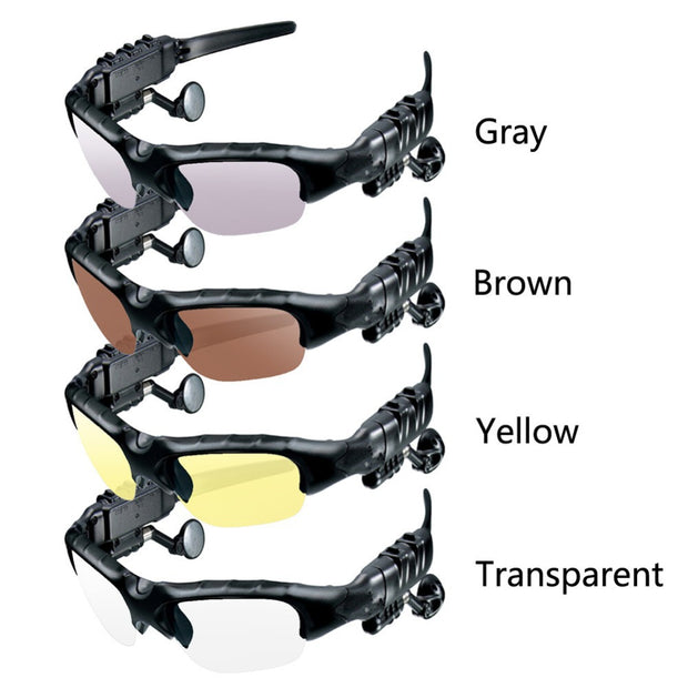 Versatile smart glasses with Bluetooth by eprolo, available in multiple colors including gray, brown, yellow, and transparent lenses.