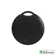 Black Dulowu N Tag GPS tracking device by eprolo, perfect for pet and child tracking, showcasing a stylish round shape and Find My app compatibility.